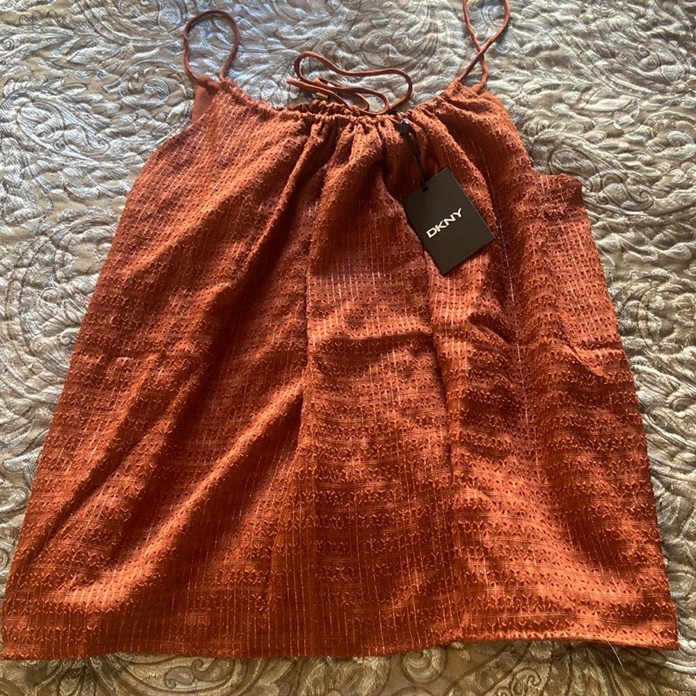New NWT DKNY bronze metallic flowy tie back cami Sz M